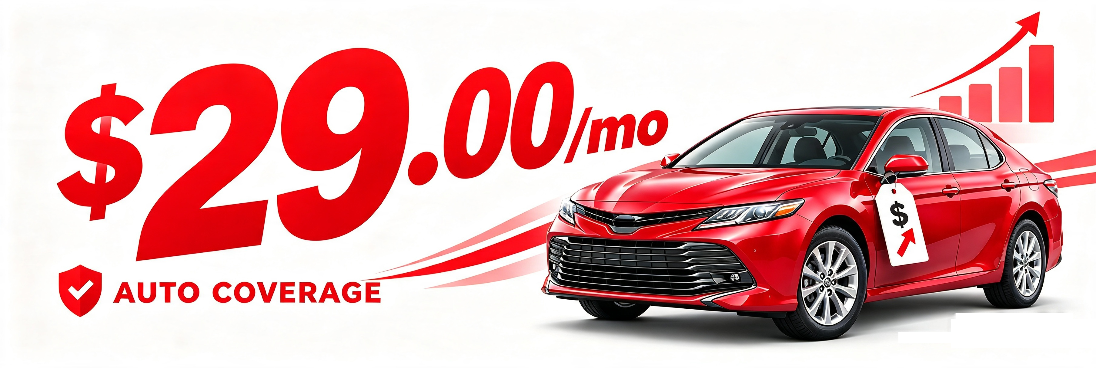 Illustrative auto insurance rate of $29 per month beside a car